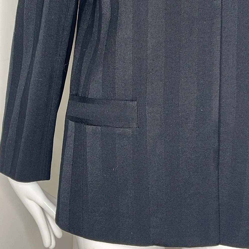 Christian Dior Sz 6-8 Black Wide Pin Stripe Collarless Hidden Button Blazer
